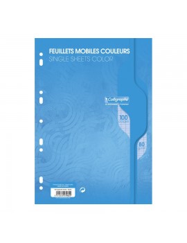 FEUILLETS MOBILES - PAQUET 100 PAGES COPIES SIMPLE PERFOREE SEYES BLEU